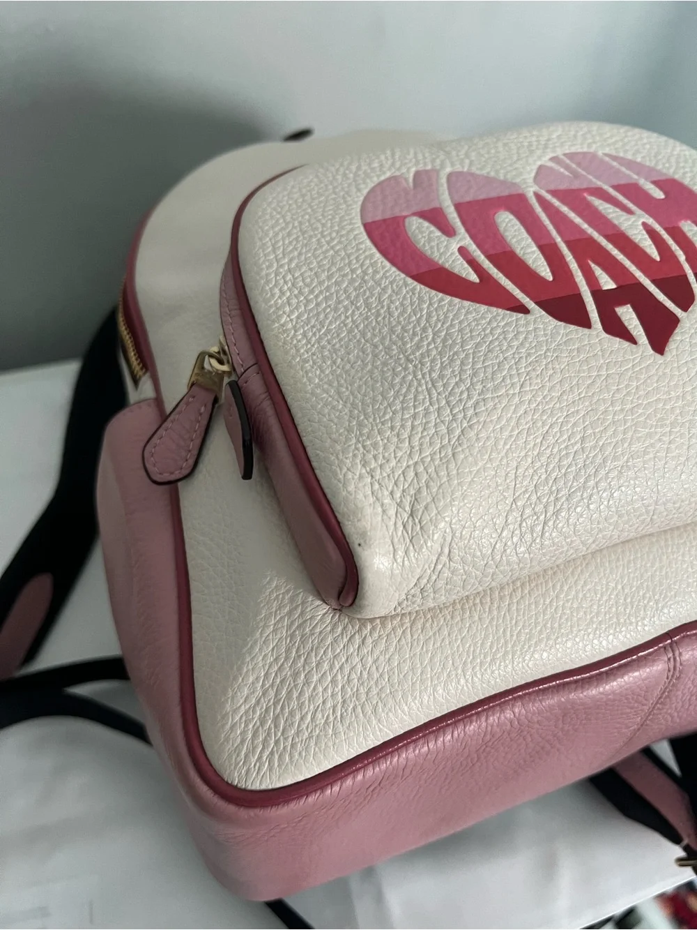Coach Rare Court Stripe Heart Motif Backpack With Matching Wristlet